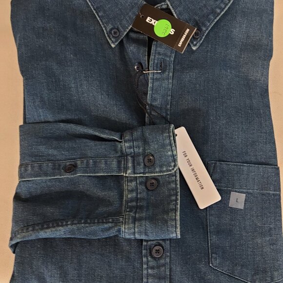 Express Dark Blue NWT Men’s L Denim Button Collared Shirt - Picture 12 of 16